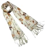100% Pashmina/Cashmere Swaying Flowers and Leaves Tassel Ends Long Scarf Shawl
