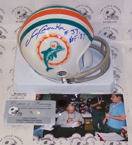 Larry Csonka Autographed/Hand Signed Miami Dolphins 2-Bar Mini Helmet with HOF 87 Inscription