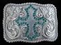 Western Style Acorn Scroll With Cyan Crystal Cross Belt Buckle
