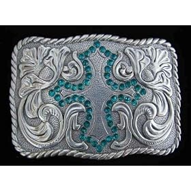 Buy Western Style Acorn Scroll With Cyan Crystal Cross Belt Buckle by crosses