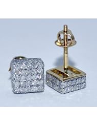 Diamond Stud Earrings Cubes 0.8ct 10k Gold 6.5mm Squares Princess Shape Pave