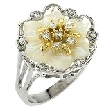 Mother of Pearl flower cz diamond Ring