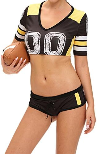 MAX Sonne Women Sexy Short Sleeve Fantasy Football Costume-(Black,One Size)
