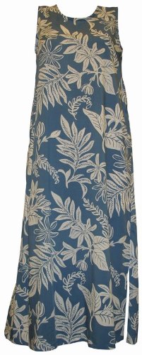 Tiare Hawaiian Dress - Womens Hawaiian Dress - Aloha Dress - Hawaiian Clothing - 100% Rayon Blue Large