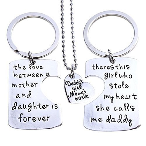 Udobuy®3 Piece Keychain Pendant Necklace Set Daddy's Girl Mommy's World Mother Daughter Father Family Jewelry Necklace Set