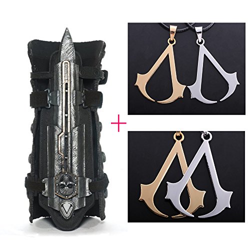 L-Zone® Assassin s Creed IV: Black Flag Hidden Blade & Gauntlet Cosplay Hidden Blade with Skull Buckle + 1 Pair Gold & Silver Assassin s Creed Necklace