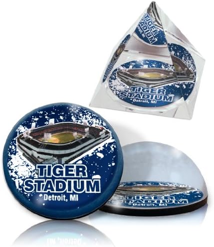 MLB Detroit Tigers Tiger stadium in a in 2" Ø crystal magnet and in a 2" crystl pyramid. Set of 2 pieces