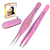 Premium Tweezers Set. Slant Tweezers and a Free Ingrown Hair Tweezers in a High Quality Style Zipper Pouch.