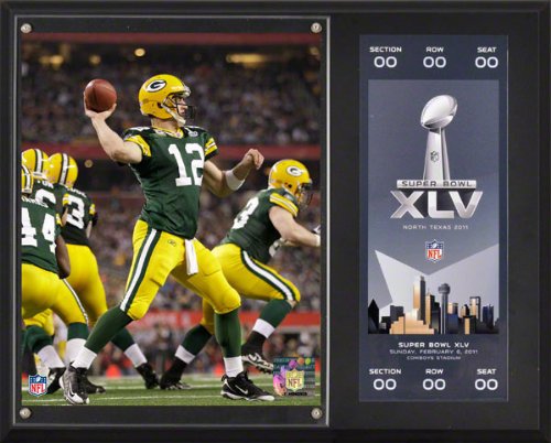 Aaron Rodgers Sublimated 12x15 Plaque | Details: Green Bay Packers, Super Bowl XLV, with Replica Ticket