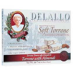 DeLallo Soft Torrone Almond Honey Nougat Candy, 18 Pieces, 7-Ounce Unit (Pack of 3)