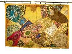 Banana Yellow India Moti Beaded Tapestry Vintage Sari Wall Hanging 60x40