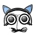 Fashional Cat Ear Headphones, IPRO Cat Earphone-LED Glowing Cat Ear Head phone-Cute Headphone for Computer,Tablet,Phone,MP3,MP4,etc-Black