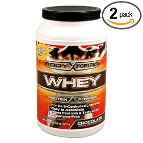 Body Fortress Whey Protein Powder, Chocolate, 32 Ounces (Pack of 2)