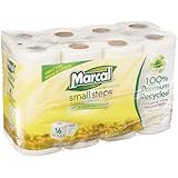 Marcal Small Steps MRC1646616PK 2-Ply, 100-Percent Premium Recycled Toilet Tissue, 168 Sheets per Roll (Pack of 16 Rolls)