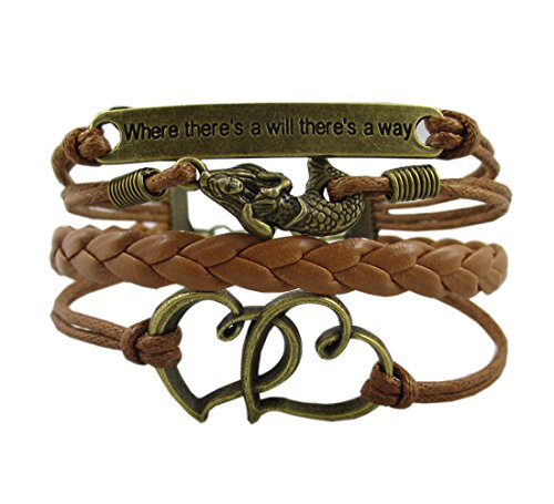ETSYG® Mermaid Bracelet Vintage Bronze Coffee Rope Knit Heart Adage Punk Simple Charms