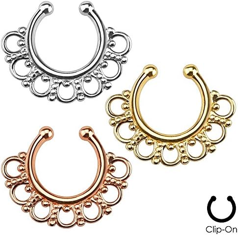 Tribal Fan Non-Piercing Septum Hanger Clip On Clicker Ring (Sold Individually) (Steel) 505SN