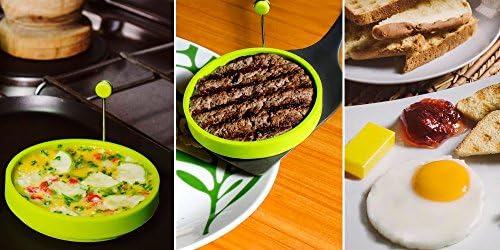 Ocean Kitchen 4-Pack Silicone Round Egg Mold / Ring Eggs Pancakes Ring , Pancake Mold, Silicone Mold (Neon Green)