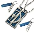 Stainless Steel Couples Cubic Zirconia Star and Moon Blue Bar Pendant Necklace Set 18"/20-24"