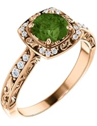 18K Rose Gold 6.00mm Round Cut Green Tourmaline and Diamond Ring -- LIFETIME WARRANTY