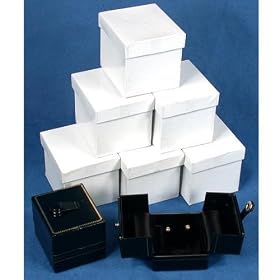 6 Black Leather Earring Gift Boxes Display Snap Lid Box