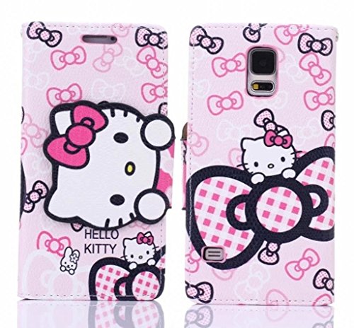 TFS Samsung Galaxy S5 V I9600 Case leather ,Cute Hello Kitty Pattern Flip Wallet PU Leather Case With Soft TPU Stand Case With Card Slot Cover Skin For Samsung Galaxy S5 V I9600 (003)