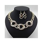 Darkey Wang Women's Fashion Clavicle Metal Buckle Big Hoop Earrings Nacklace Set, Lock Your Happiness