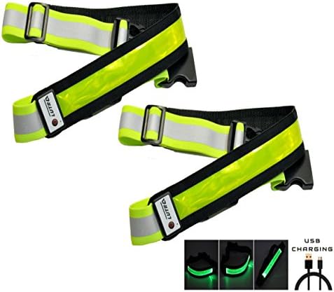 2 Pack - LED USB Rechargeable Running Belt - High Safety &amp; Visibility (Yellow/Green)