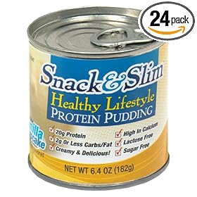 Snack & Slim Healthy Lifestyle Protein Pudding, Vanilla Cupcake, 6.4 Ounce Cups (Pack of 24)