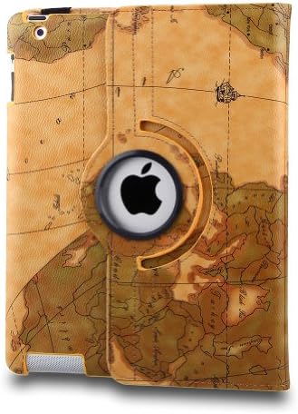 Auto Sleep/Wake Function 360 Degree Rotating Smart Case Cover for 9.7 inch Apple iPad 2/3/4(iPad 2nd/3rd/4th generation) with a Stylus as a Gift--World Map Pattern,Yellow