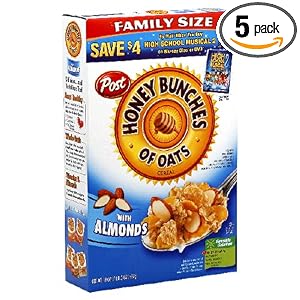 Honey Bunches of Oats with Almonds Cereal, 18-Ounce Boxes (Pack of 5) by Post