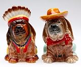 Indian Chief Dog & Cowboy Basset Hound Salt and Pepper Shaker Set