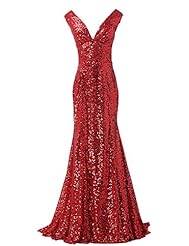 Sexy V-neck Sequined Lace-Up Full Length Evening Dress/Prom Dress/Party Dress/Wedding Dress 
