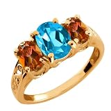 2.60 Ct Oval Swiss Blue Topaz and Ecstasy Mystic Topaz 18k Rose Gold Ring