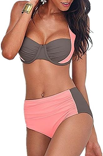 Sexy BA Womens Bandage Double Colored Padded Push Up Halter Bikini Swimsuit Pink2XXX-Large Charming