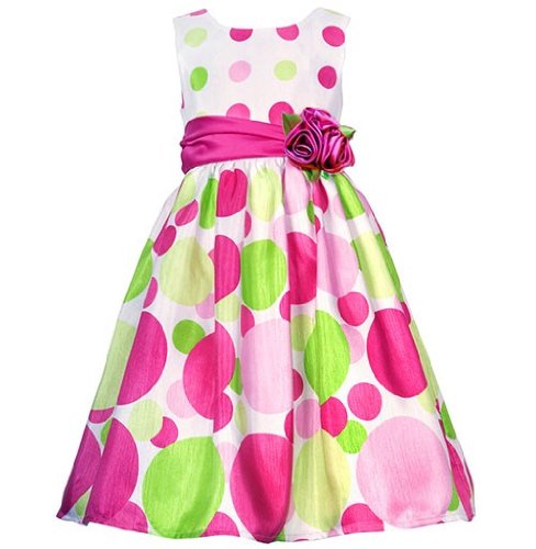 Discount Rare Editions Girls 4-6x Gradient Dots Shantung Dress, Pink/Lime