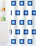 Duschvorhang Textil 180 x 200 mit Ringen Karo blau /100