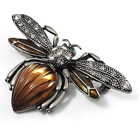 Vintage Diamante Bee Brooch (Antique Silver Tone)