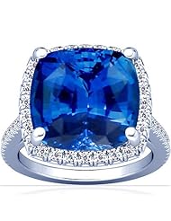 14K White Gold Cushion Cut Blue Sapphire Fana Designer Ring