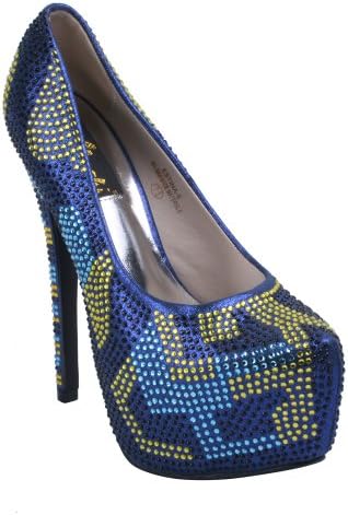 Machi ESTINA-6 Women'S Crystal Rhinestone Gem Studded Platform High Heel Stiletto Party Pump, Color:ROYAL BLUE, Size:7
