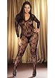 Bordeaux, Plus Size Bow Lace Long Sleeved Open Crotch Bodystocking (Black-Plus Size)