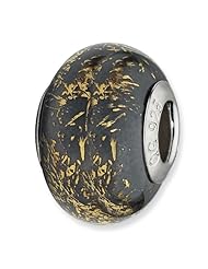Sterling Silver Reflections Grey W/Gold Foil Ceramic Bead