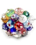 Silvertone Multi Colored Cluster Glass Crystal Stretch Fashion Ring