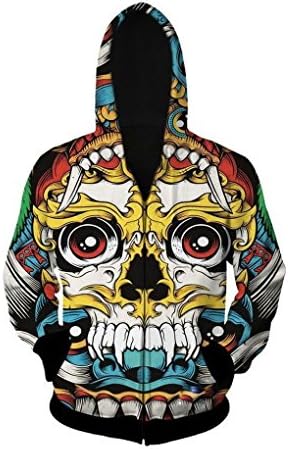 FSLP Unisex Couple Realistic 3D Digital Prin Zip Sweatshirt Hoodie Outwear Rock Skull