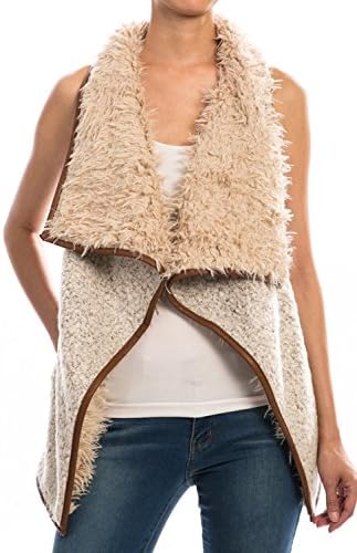 Women's Faux Fur Open Vest Beige (Medium)