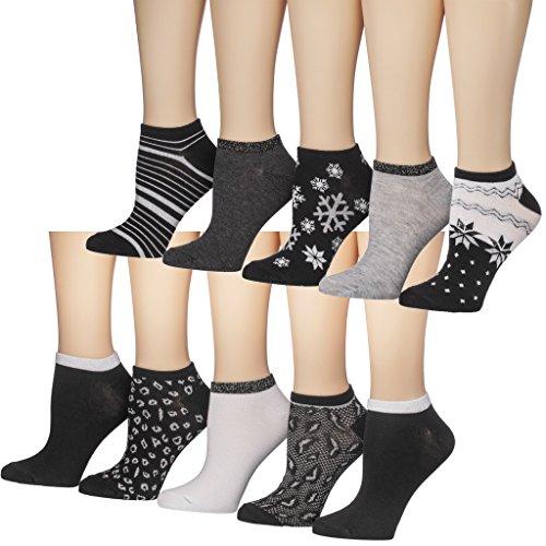 Tipi Toe Women's Elegant Monochrome Patterned No Show Socks, 10 or 20 Pairs