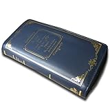 アンティーク洋書モチーフのフェイクレザーファスナー長財布 NV