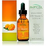 New!! Organic 20% Vitamin C Serum- With Hyaluronic Acid, Ferulic Acid, Argan Oil, Vitamin E, Rosehip Seed Oil, Plant Stem Cells- Fights Wrinkles & Airbrushes Skin to Perfection - Phytosil 1 OZ