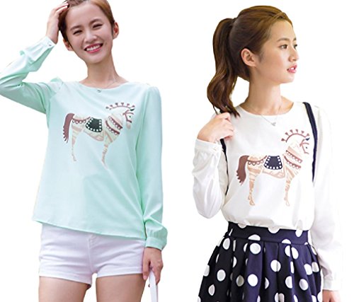 【ARINCO】 アニマル プリント 長袖 Tシャツ レディース カジュアル 春 夏 ホワイト ブルー 選べる 4サイズ