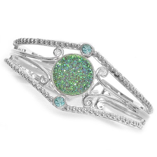 Sterling Silver Titanium Druzy and Blue Topaz Bracelet by Sajen