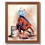 Western Rodeo Cowgirl Barrel Racer Hat Horse Animal Home Decor Wall Picture Oak Framed Art Print
